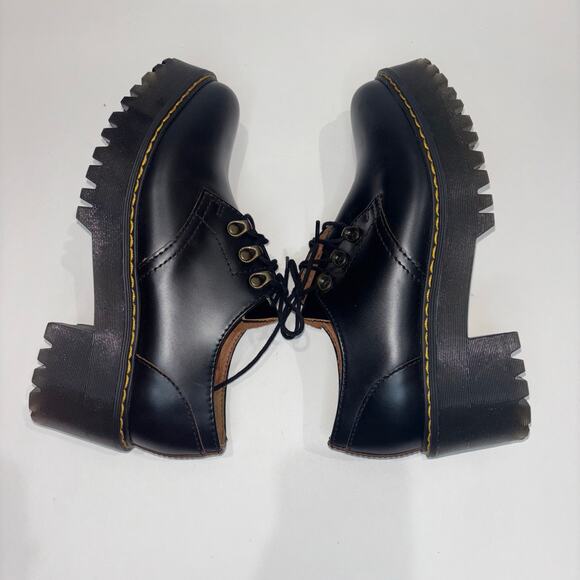 Dr. Martens Leona Lo Smooth Leather Heeled Lace-Up Platform Shoes – Black Size 8 - Picture 4 of 15